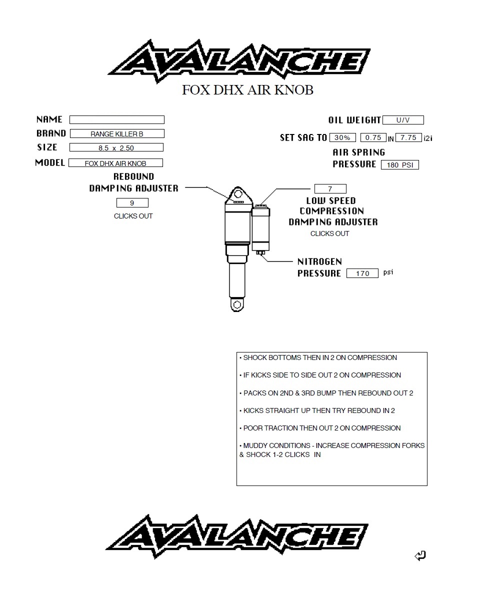 Fox Shock Valving Chart